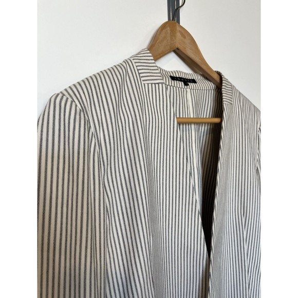 Theory White Navy Pinstripe Lanai Canvas Open Front Blazer Size 10 - Picture 4 of 8